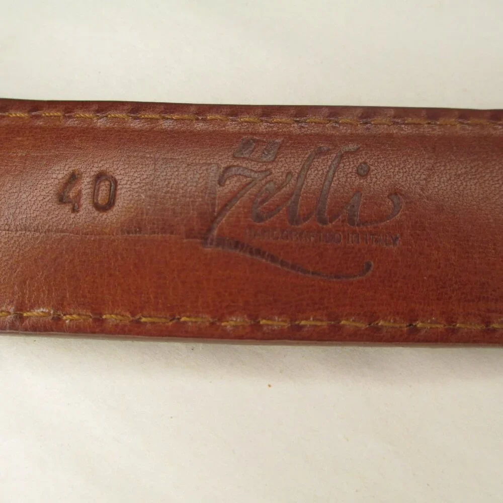 Zelli Mens Belt Suede Size 40 Made in Italy Brown Dress Brass Buckle Designer